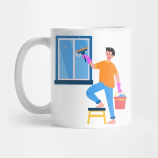 Hand Drawn "Boy Cleaning The Window" Mug
